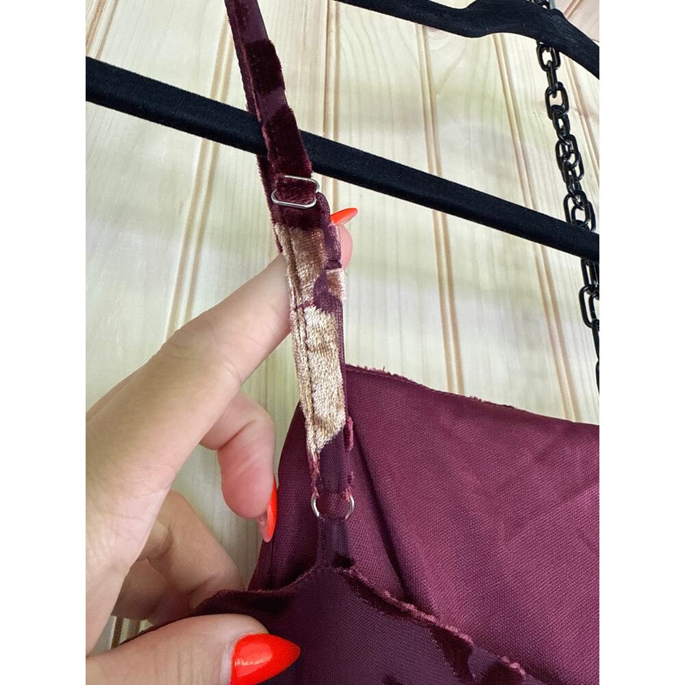 Lulus Effortless Celebration Burgundy Floral Burnout A-Line Dress Resort Small - Picture 8 of 10